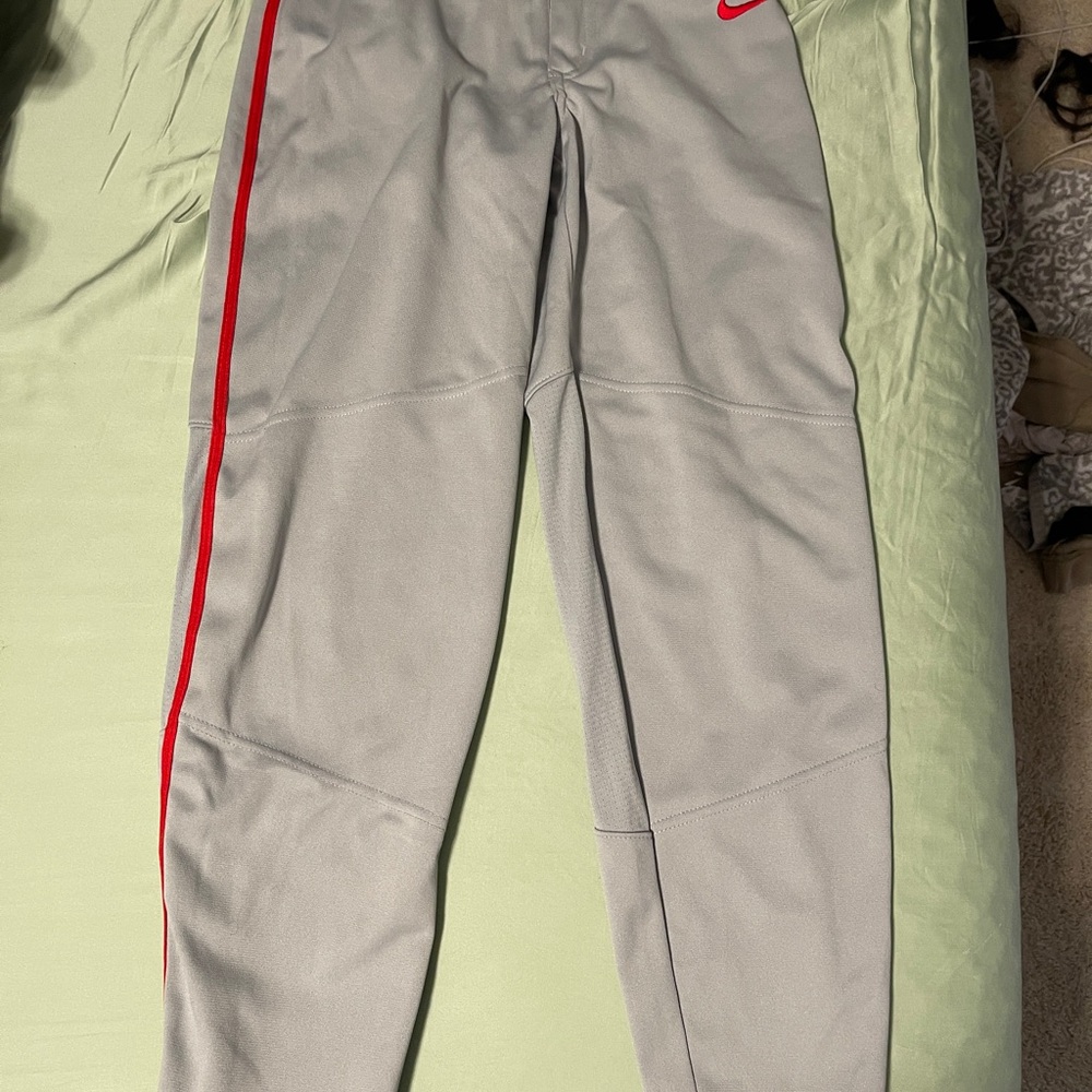Nike Boys Gray Baseball Pants with Red Trim